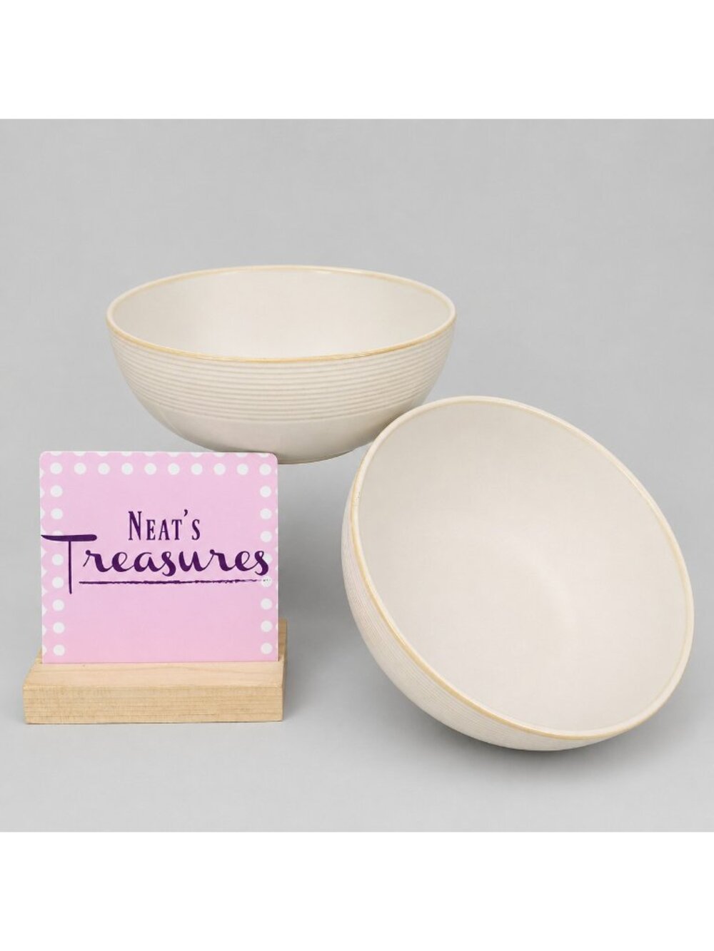 Food Network CUSTARD Cream Embossed Ring Tan  Stoneware Soup Cereal Bowl Set 2